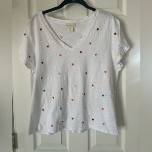 Hearts! Cynthia Rowley Valentine T-shirt with Embroidered Heart Details Size XL